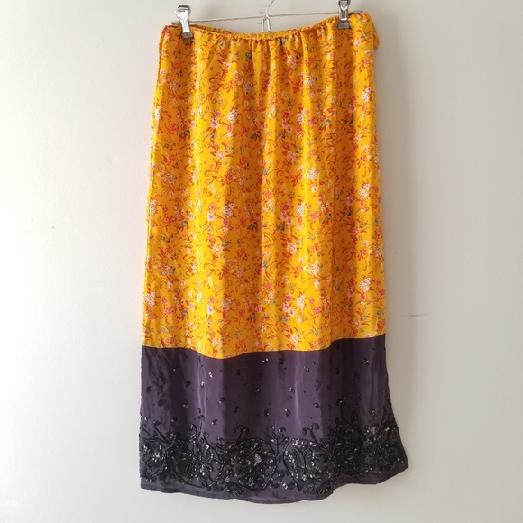 Anthropologie Maeve Silk Yellow Road Midi Skirt Small - Picture 2 of 16